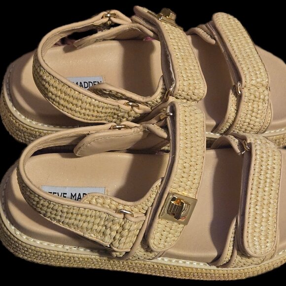 Steve Madden Platform Sandals Bigmona Natural Raffia - Picture 7 of 9